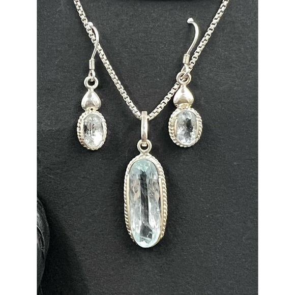 Aquamarine jewelry set Handmad 925 Starling Silver Stone Region Gilgit - Picture 11 of 12